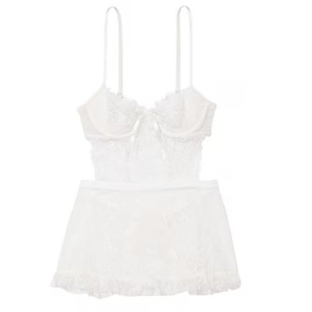 New! Victoria's Secret White Lace Apron Wicked Open Back Babydoll 22936 - Picture 1 of 10